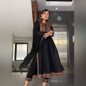 New Designer Black Premium 3 piece Readymade Salwar Kameez Black Kurti with Pant